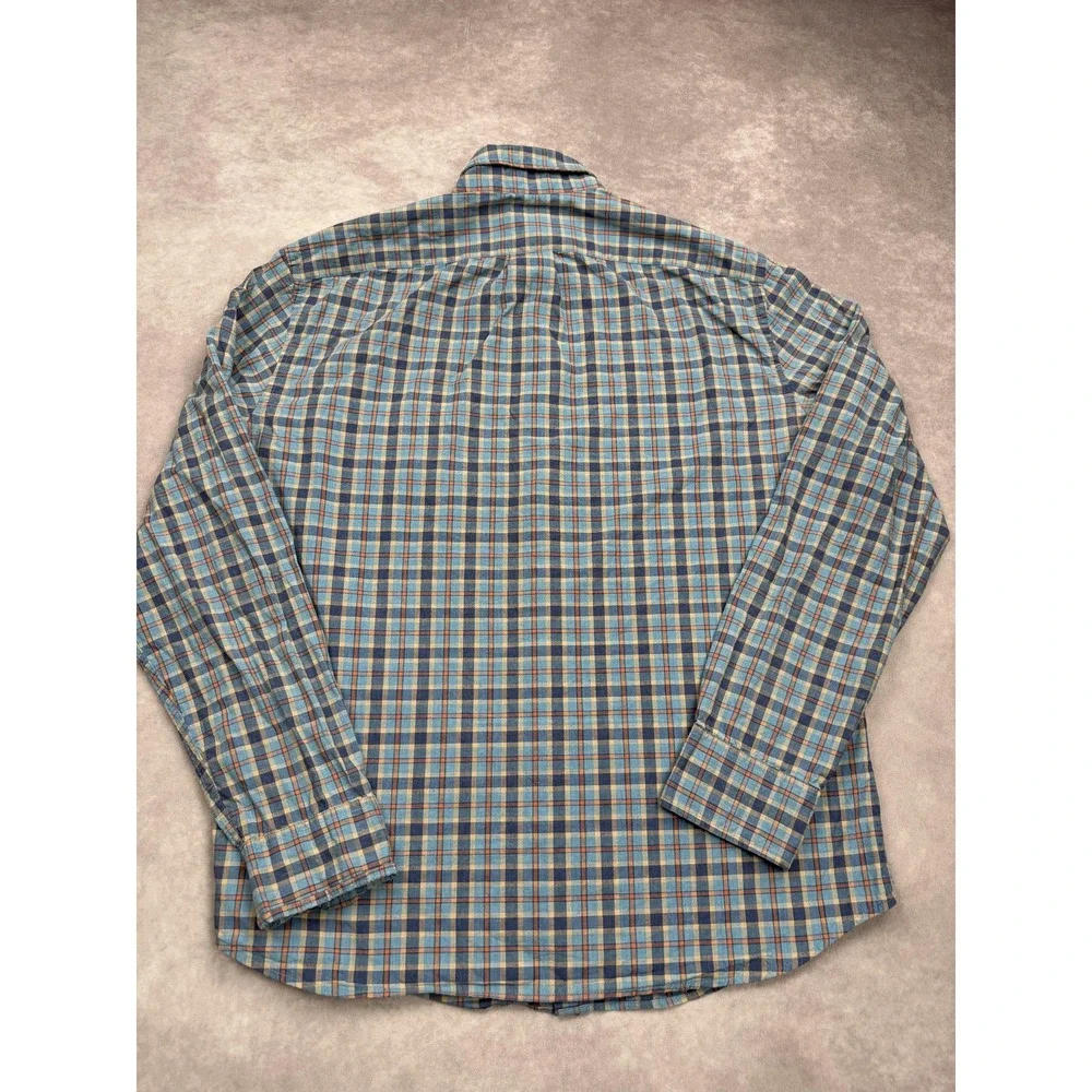 J Crew Shirt Mens Medium Blue Plaid Slim Untucked Organic Cotton‎ Stretch Casual